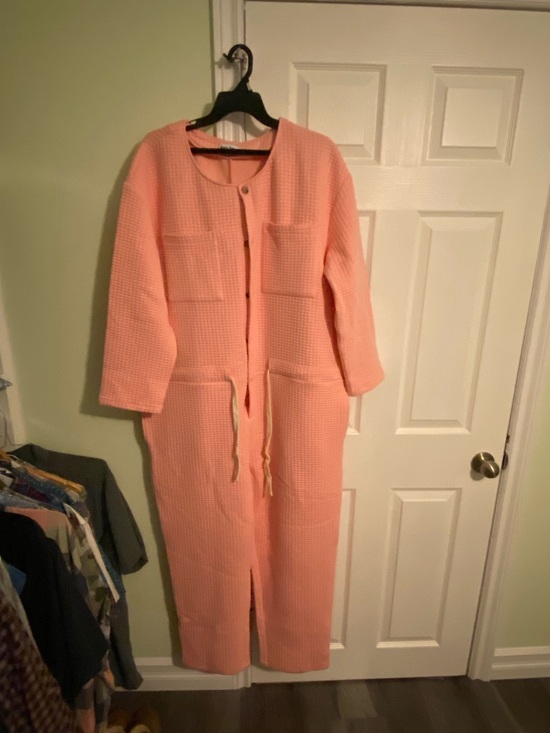 Red Sky Shop Pants - Peach Waffle-Knit Jumpsuit Romper